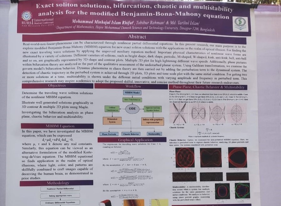 Poster on exact soliton solutions, bifurcation, chaotic and multistability analysis of the modified Benjamin-Bona-Mahony equation